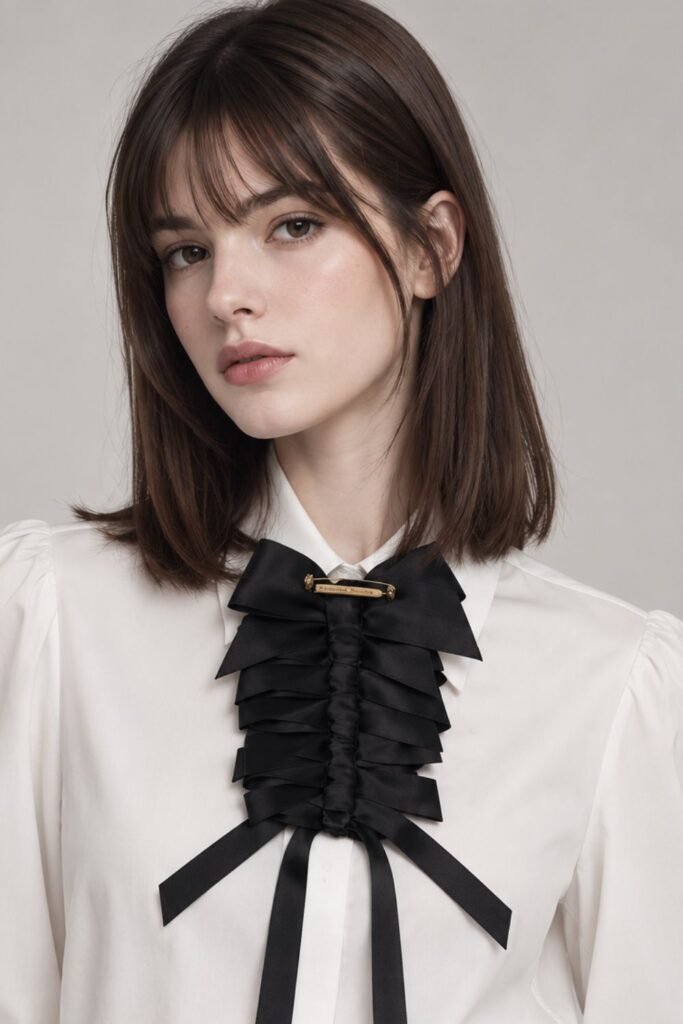 Black Bow Brooch on a White Shirt