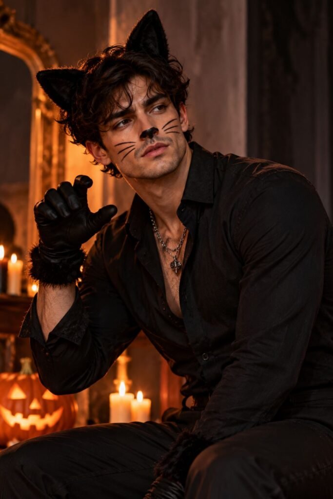 nstead of a literal sheet, this version uses color and silhouette to suggest a ghost. The outfit remains comfortable and looks intentional in photos.
Black Cat for Men