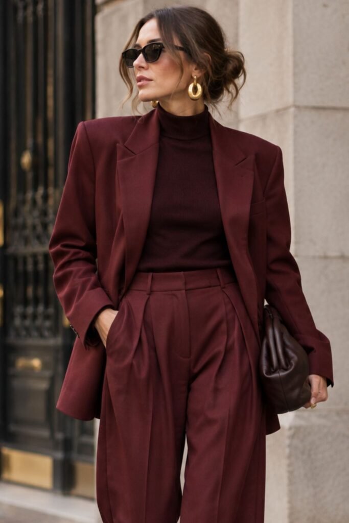 Burgundy Suit With Relaxed Pleated Pants