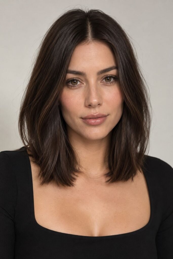 Center-Part Espresso Lob With Barely-There Layers