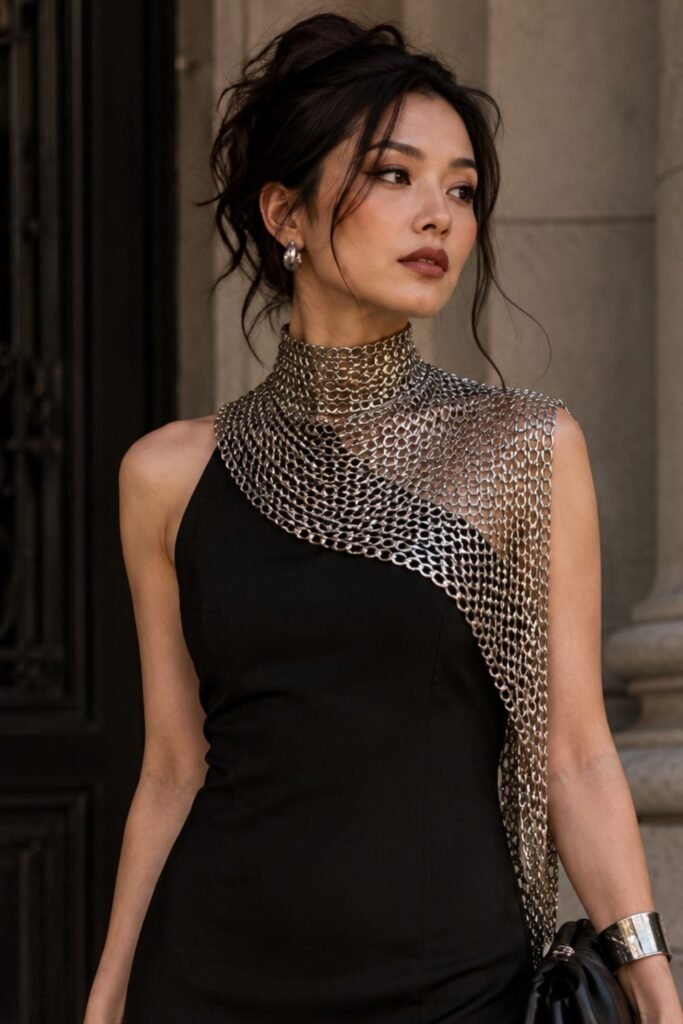 Chainmail Scarf or Collar + Minimal Black Dress
