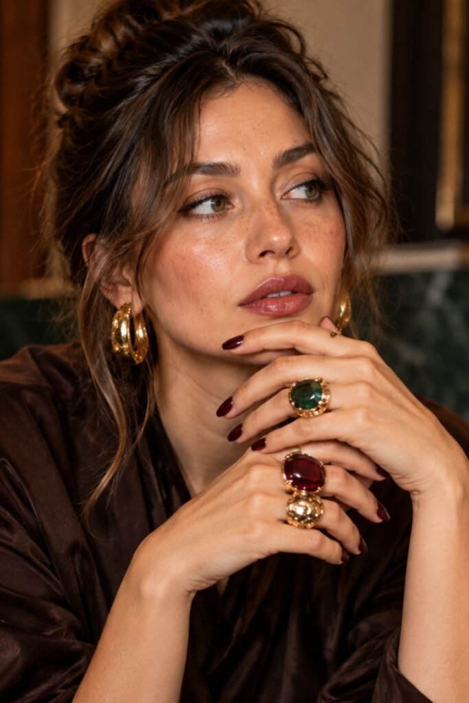 Hand wearing a chunky cocktail ring