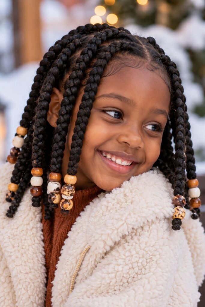 Child with chunky shoulder-length knotless box braids