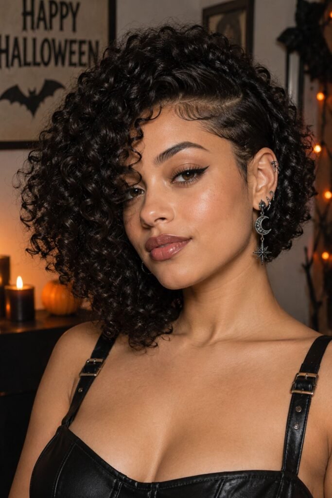 Curly Asymmetric Bob With One Exposed Side