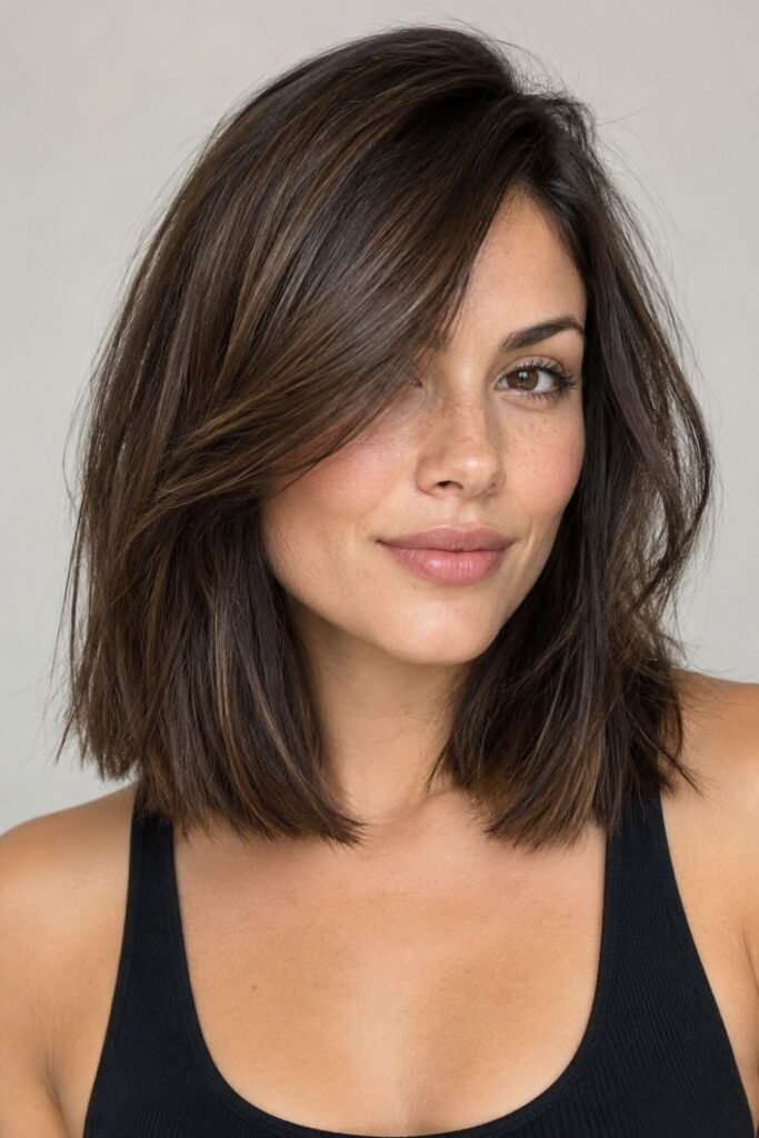 Espresso Lob With Long Side-Swept Fringe