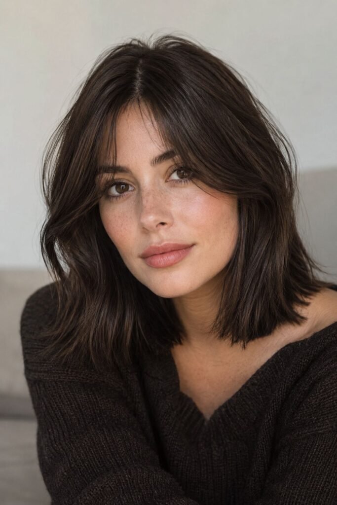 Espresso Lob With Wispy Curtain Fringe