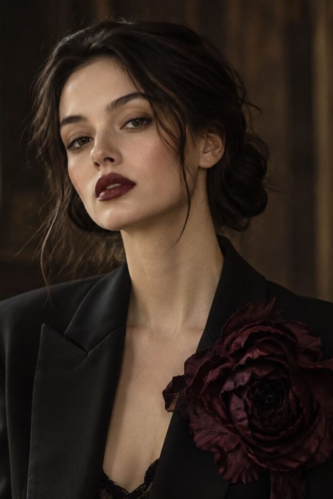 Gothic Floral Brooch on a Black Blazer