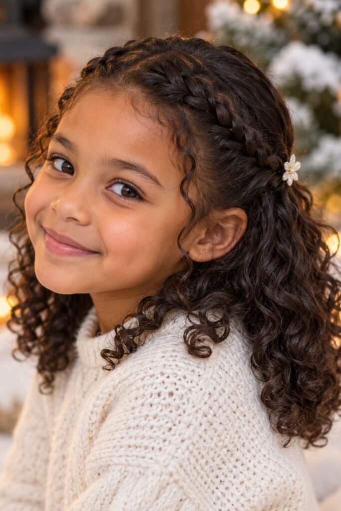 Girl with a half-up braided headband and loose hair