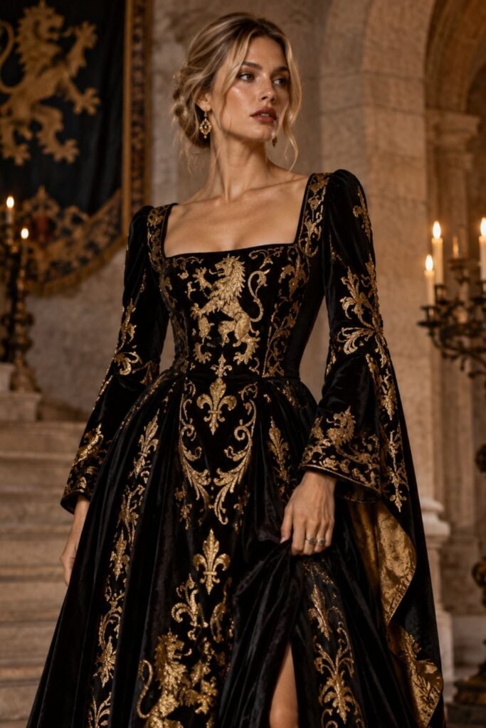 Heraldic Black-and-Gold Dress