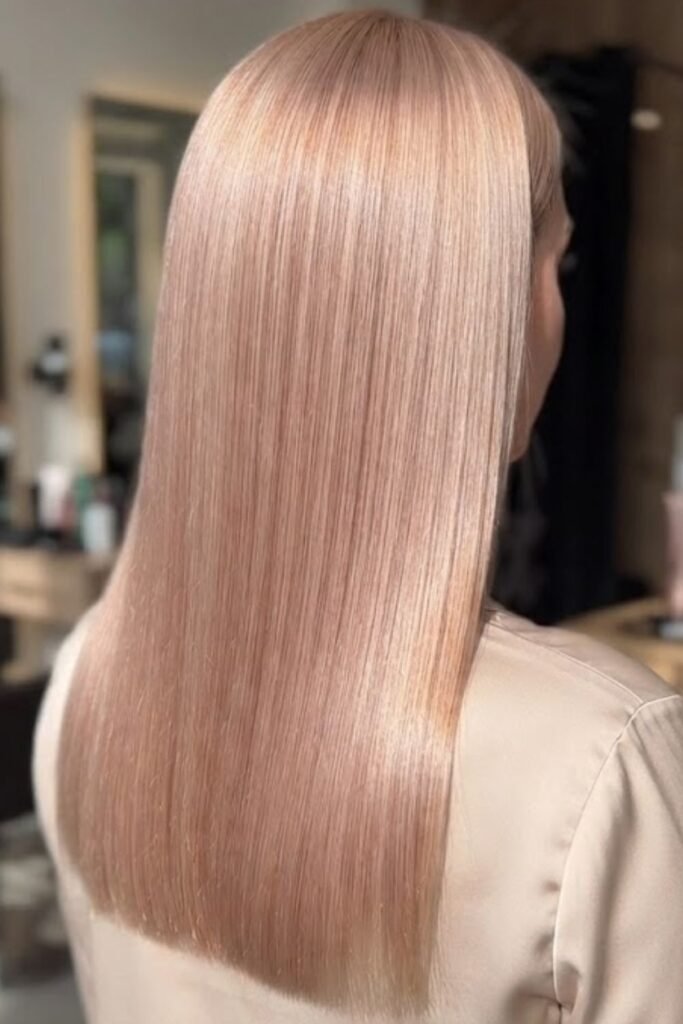Hidden rose gold underlayer beneath darker hair