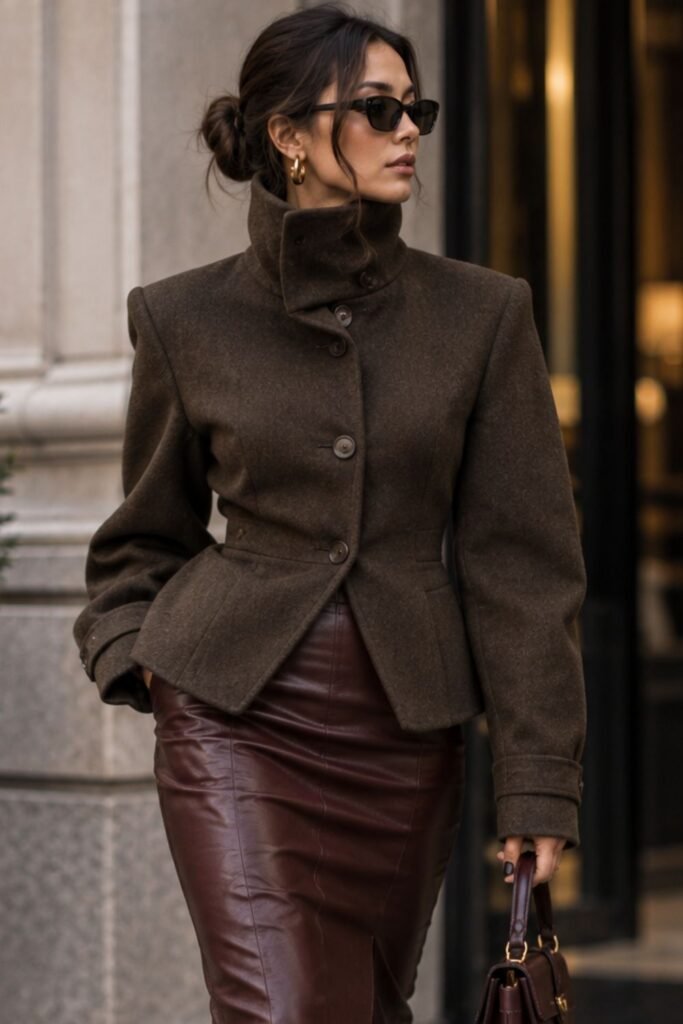 High-Collar Jacket + Pencil Skirt