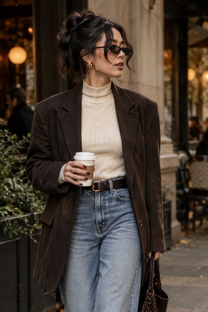 Woman wearing jeans with dressy heels and accessories