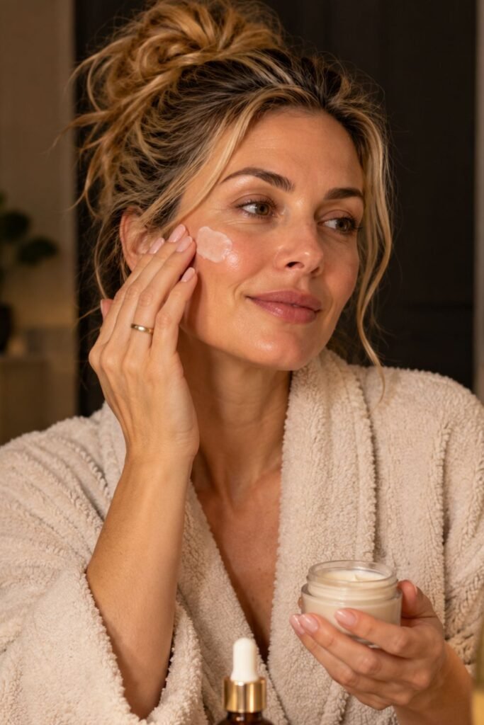 Minimal nighttime skincare routine with one treatment and one cream