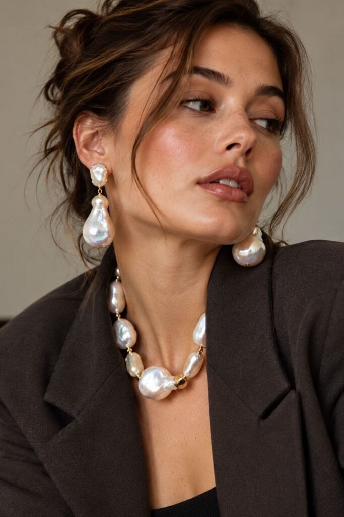 Irregular iridescent baroque pearl jewelry