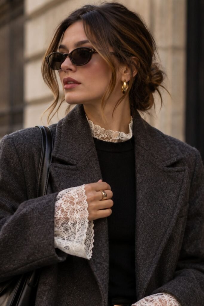 Lace Cuffs Under a Wool Coat