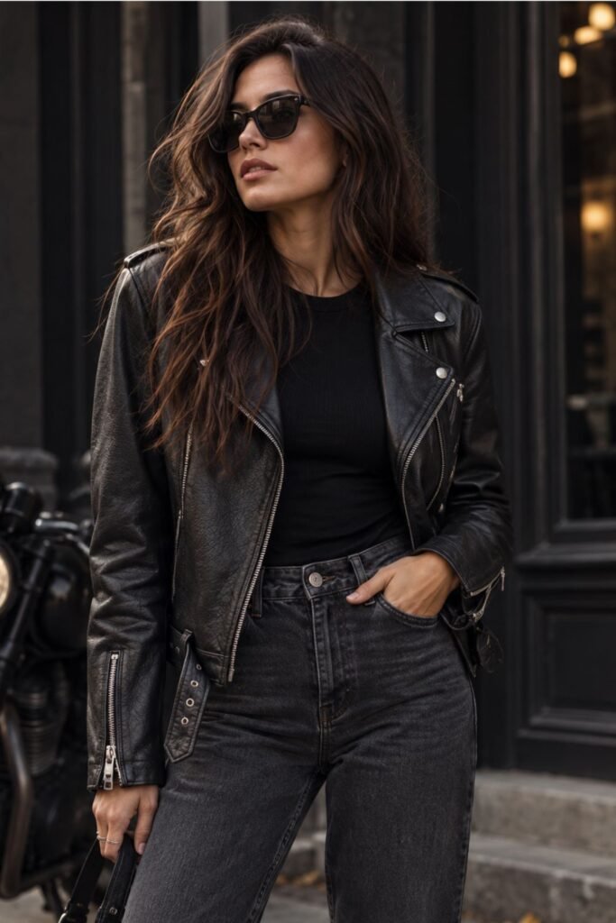 Leather Biker With Dark Denim