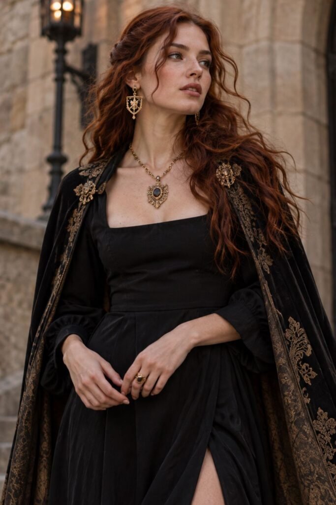 Medieval-Modern Black Dress + Heraldic Jewelry