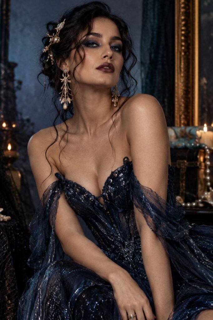 Midnight Blue Gown + Dark Siren Makeup