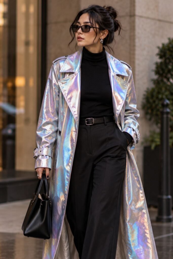 Opalescent Trench Over Monochrome Black