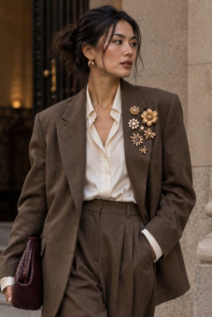 Oversized Suit With a Brooch Cluster