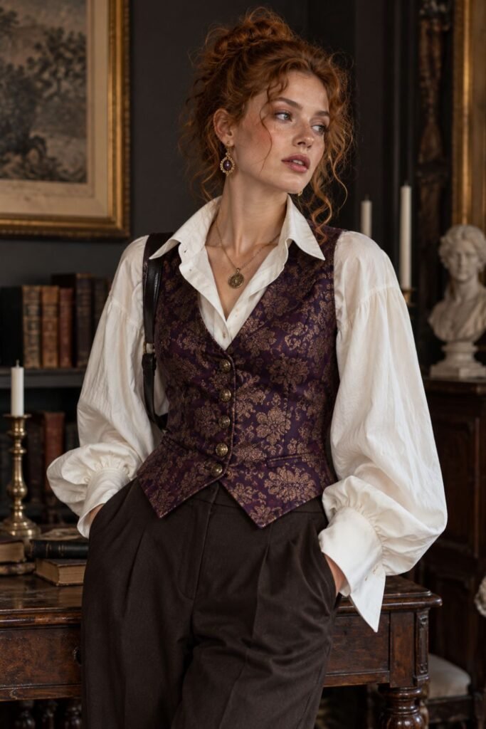 Oversized White Shirt + Brocade Vest