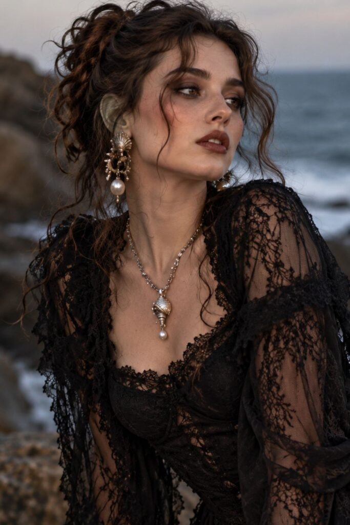 Romantic Goth Lace + Ocean Jewelry