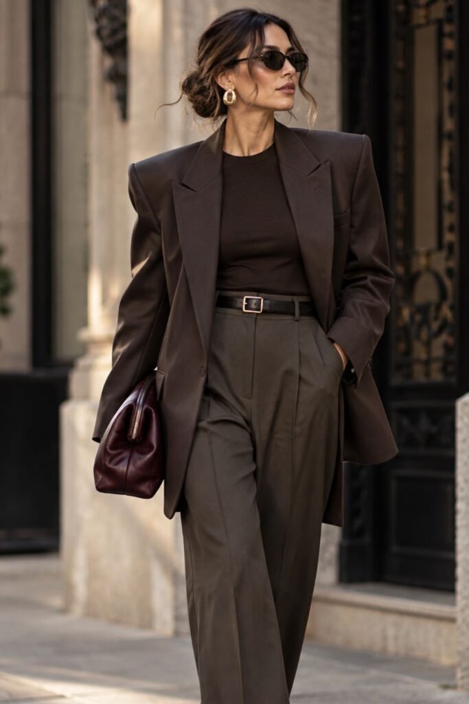 Sculpted-Shoulder Blazer + Straight Trousers