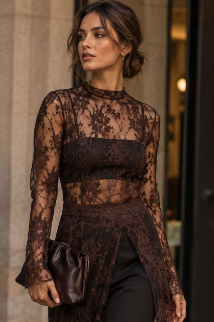 Sheer Lace Dress Over Opaque Separates