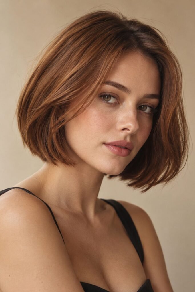 Woman with a soft sienna bob