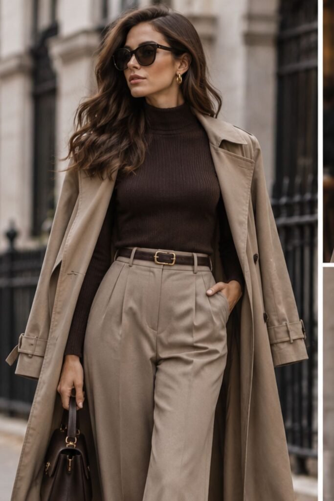 Woman in a full statement skirt with a fitted fine-gauge knit