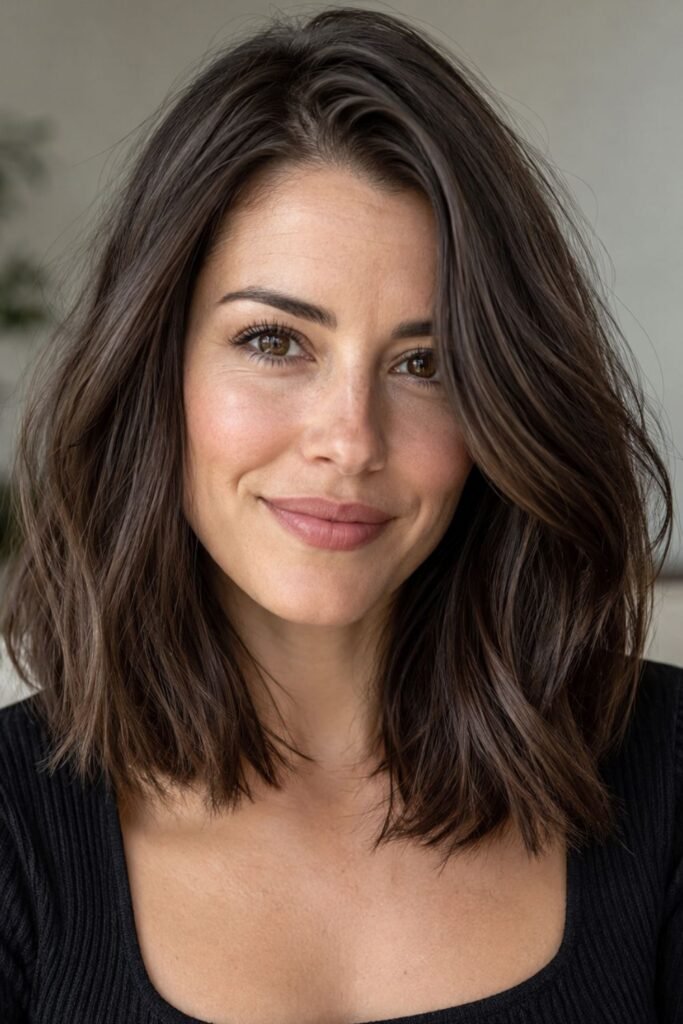 Textured Espresso Lob for Thick Hair