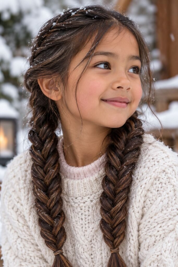 Girl with two relaxed fishtail braids