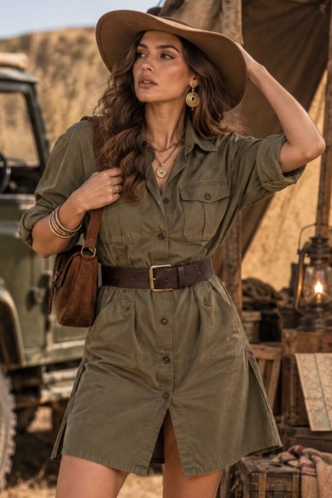 Utility Shirt Dress + Statement Jewelry
