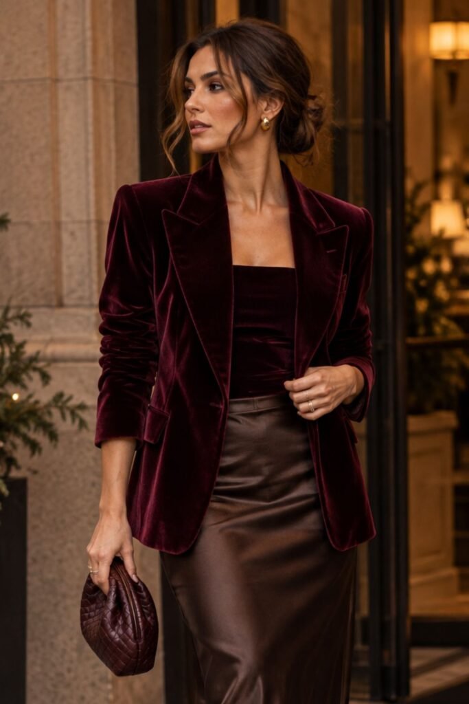 Velvet Blazer + Column Skirt