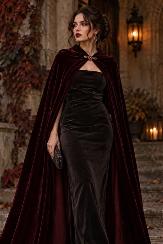 Velvet Cape + Column Dress