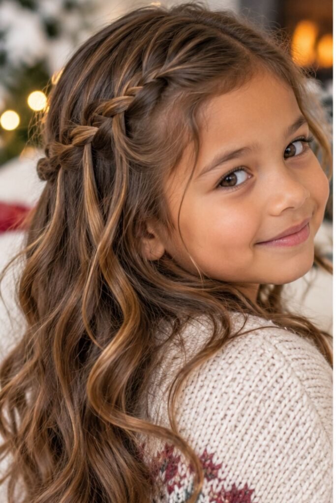 Girl with a waterfall braid and natural waves