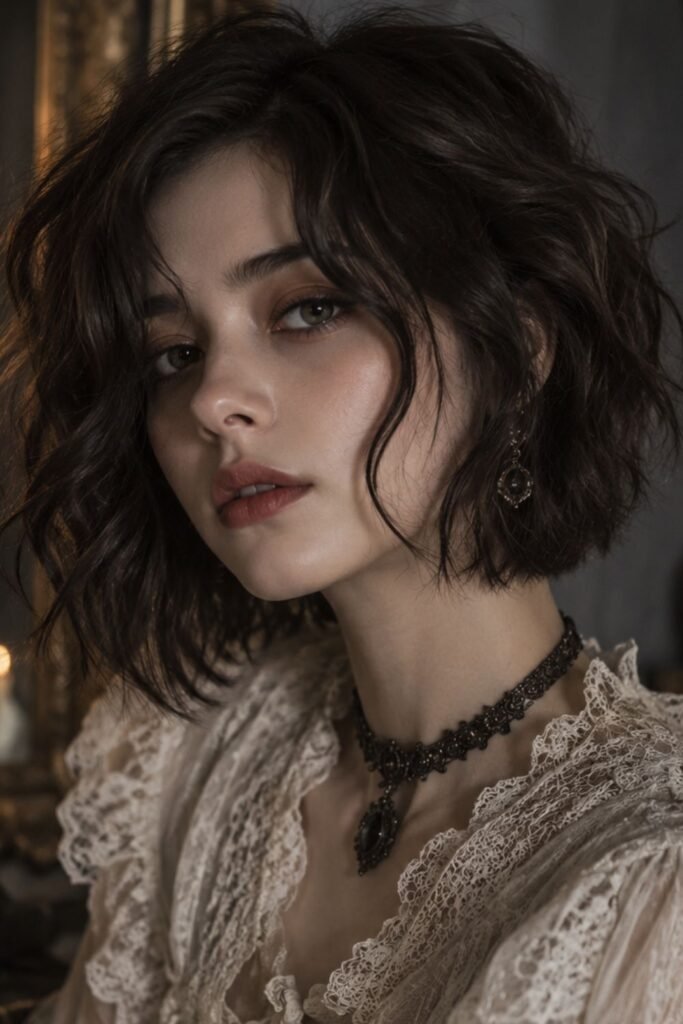 Wavy Asymmetric Bob for a Haunted Romantic Look
