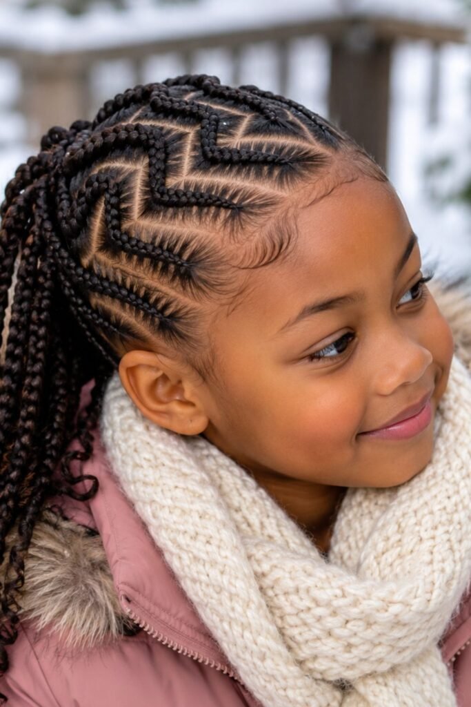 Child with cornrows and a zigzag part