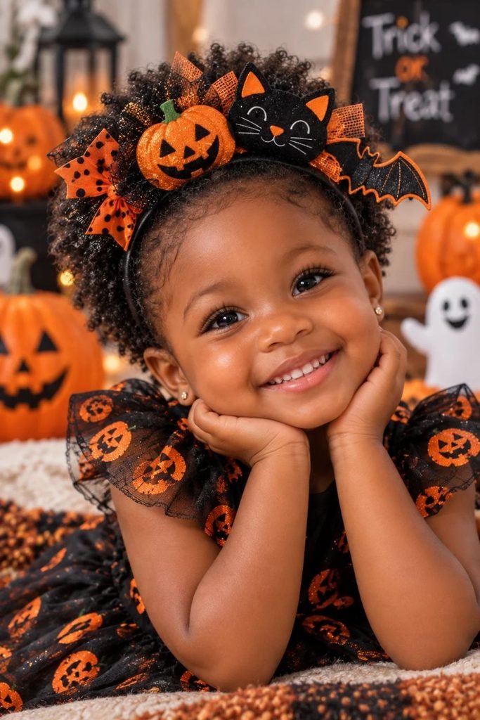 Short Natural Hair with a Halloween Headband for toddler girl